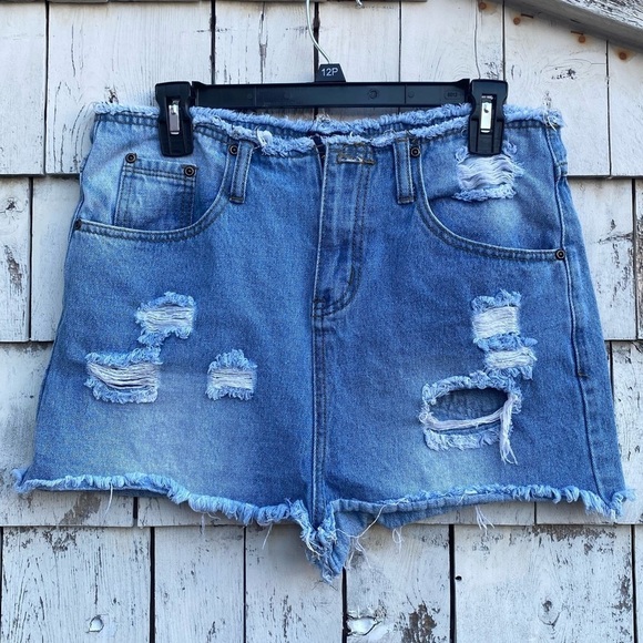 Nasty Gal Distressed Very High Waist Denim Shorts - Picture 1 of 6